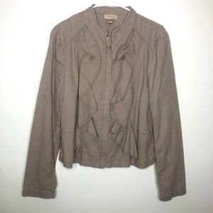 LOFT| Large| Zipper Jacket| Ruffled in the front| 6 buttons in the front|